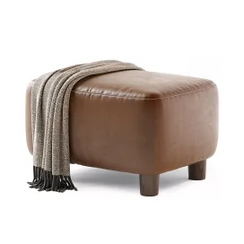 Teddy Leather Club Ottoman Sesame
